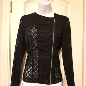 Chicos black lace zip up top